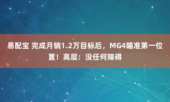 易配宝 完成月销1.2万目标后，MG4瞄准第一位置！高层：没任何障碍