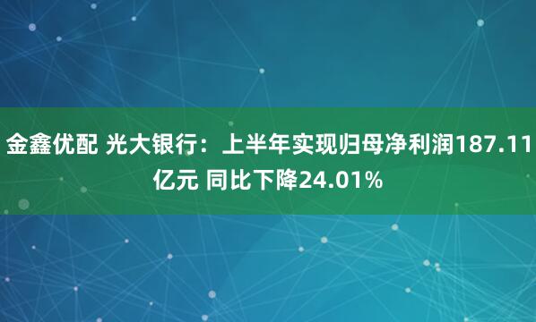 金鑫优配 光大银行:上半年实现归母净利润187.11亿元 同比下降24.01%